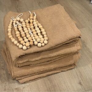 Threshold Light Filtering Tan Boucle Curtains Set wooden beads (4 curtains)